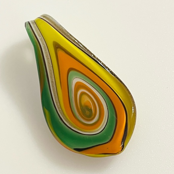 Handblown Artisan Oval Yellow Green Orange Fall Art Lampwork Glass Pendant - Picture 1 of 15